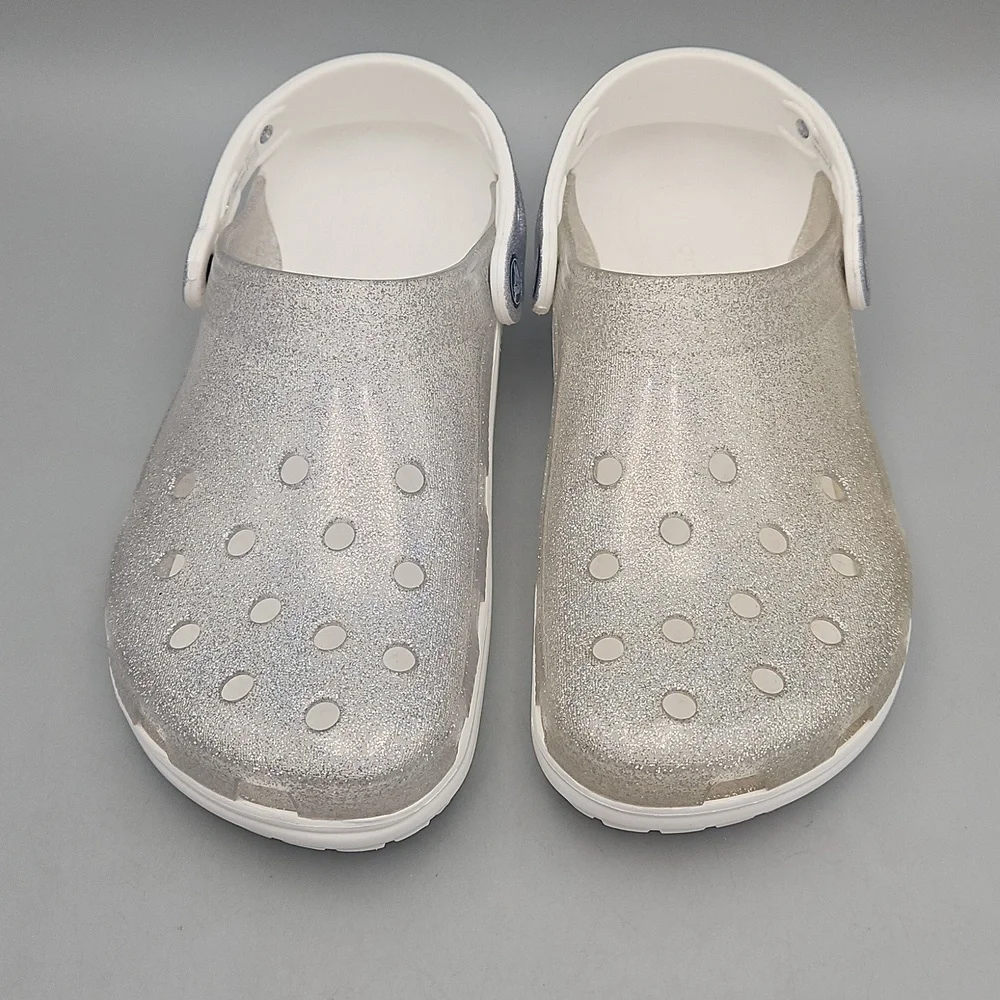 Crocs Clog Classic Translucent Glitter Silver Slides Women 8